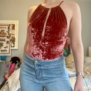 Urban Outfitters Orange Crushed Velvet Bodysuit